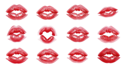 Isolated kisses collection of red lipstick stamps for design and print products for love themes