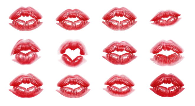 Isolated kisses collection of red lipstick stamps for design and print products for love themes