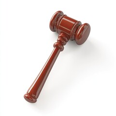 Wooden gavel, polished red,  on white background