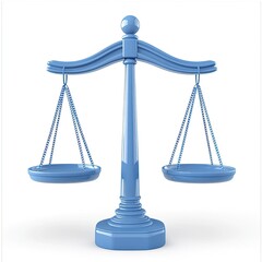 A light-blue, stylized balance scale, isolated on white.  The scale features curved arms, a central, tall pillar, and two shallow, round bowls
