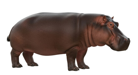 Isolated Hippo side view, stocky African herbivore on its short legs in studio shot
