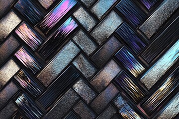 Chevron patterns featuring alternating metallic and holographic elements in vibrant colors