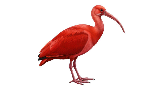 Isolated scarlet ibis bird standing, exotic wildlife of South America and Caribbean area - Powered by Adobe