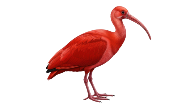Isolated scarlet ibis bird standing, exotic wildlife of South America and Caribbean area