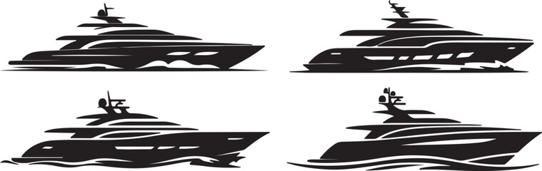 Yacht Silhouette Vector Collection Ship Icon. Modern Watercraft Illustration Isolated.
