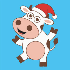 Cute Cartoon Cow Wearing Santa Hat Illustration, Cartoon Cow vector