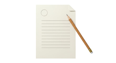 Isolated note paper with lines, pencil next to it, sheet with lines and a circle at the top