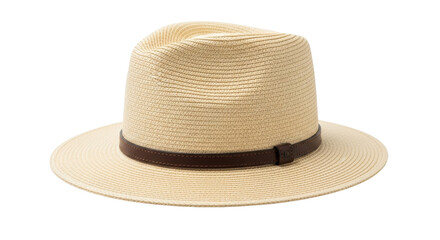 Isolated panama hat with brown ribbon for summer vacation or travel wear, headwear accessory