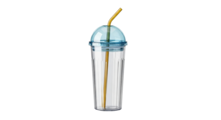 Isolated reusable drinking cup with straw, perfect for refreshing beverages at any time