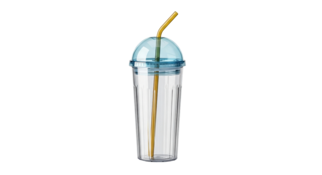 Isolated reusable drinking cup with straw, perfect for refreshing beverages at any time - Powered by Adobe