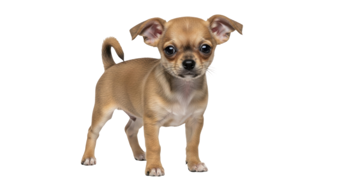 Isolated chihuahua puppy looking at the camera, cute small dog animal standing up