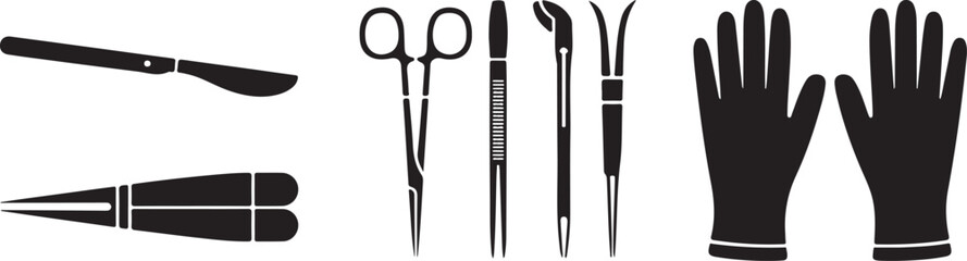 Obraz premium Surgical Instruments Medical Tools Equipment Sterile Scalpel Gloves Vector