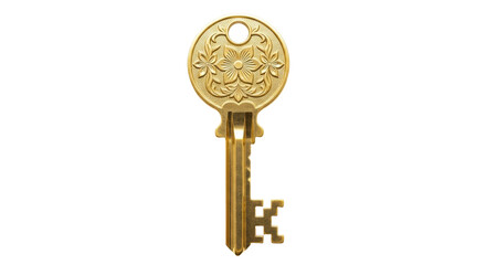 Isolated Ornate Golden Key, Intricate Design, Security, Access, Decorative Lock and Unlock