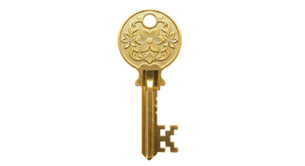 Isolated Ornate Golden Key, Intricate Design, Security, Access, Decorative Lock and Unlock