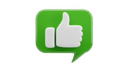Isolated green speech bubble with thumb up for social media, like, approval or endorsement