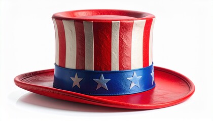 Uncle Sam-style top hat with red-white stripes and blue star band—evoking patriotism, celebration, and the bold choreography of identity, symbolism, and national pride.