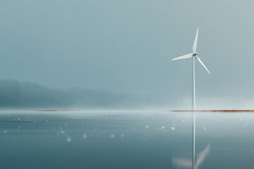 Wind Turbine Reflected in Calm Water