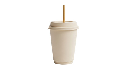 Isolated compostable cup with lid and straw for to go drink recyclable sustainable product