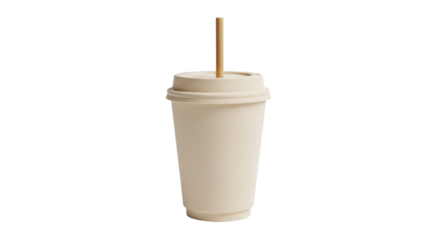 Isolated compostable cup with lid and straw for to go drink recyclable sustainable product