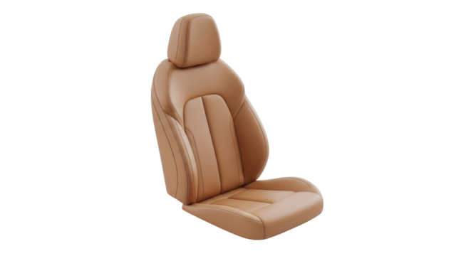 Isolated new leather car seat spare part in tan color for comfort and safety while driving