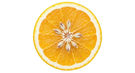 Isolated Orange slice, citrus fruit piece with seeds, center cross-section, healthy food diet
