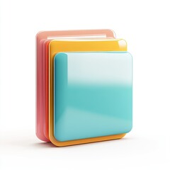 Colorful, layered, square shapes stacked vertically, glossy surfaces,  isolated on white background