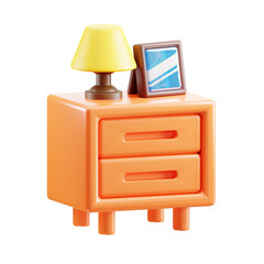 Orange Nightstand with Yellow Lamp and Picture Frame on Transparent Background