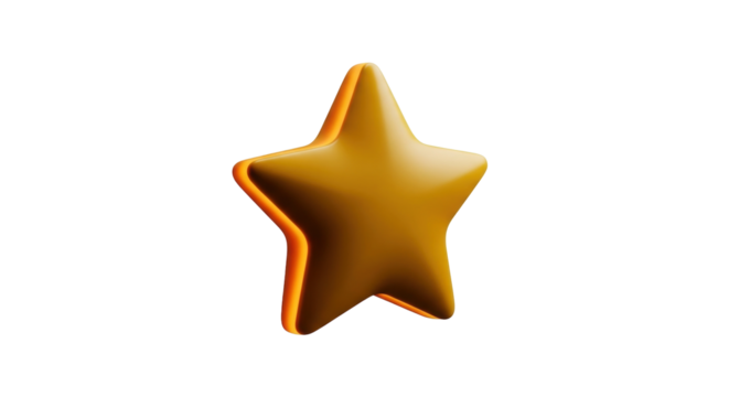 Isolated golden star with smooth, curved, and rounded edges for success or achievement icon
