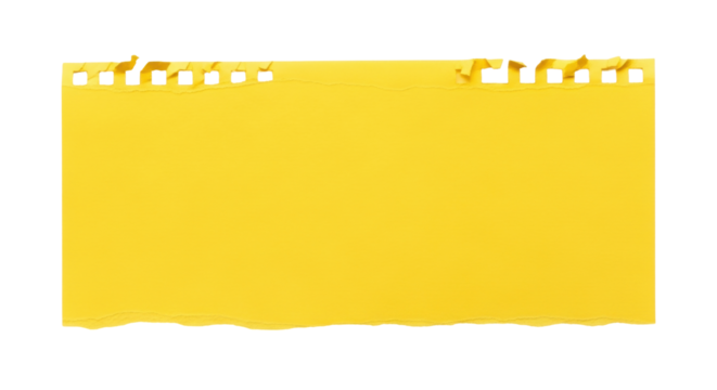 Isolated yellow piece of paper torn from a notebook ready for design, message, or note