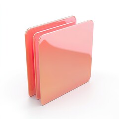 Stacked, glossy, coral-pink folders on white