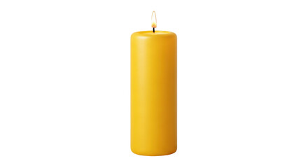Isolated yellow candle with a burning flame ready to be used in a variety of ways in projects