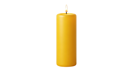 Isolated yellow candle with a burning flame ready to be used in a variety of ways in projects