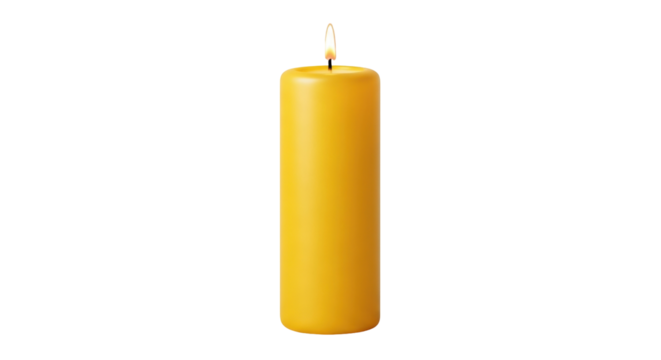 Isolated yellow candle with a burning flame ready to be used in a variety of ways in projects