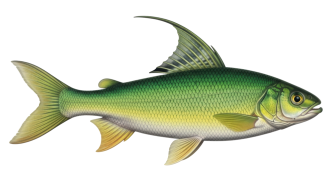 Isolated Fish with prominent dorsal fin illustration, a species of freshwater fish painting