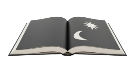 Isolated open book featuring a moon and a star for a magical or religious theme concept