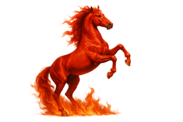 Red horse in motion on a transparent background. Symbol of the year. Asian style. Design.
