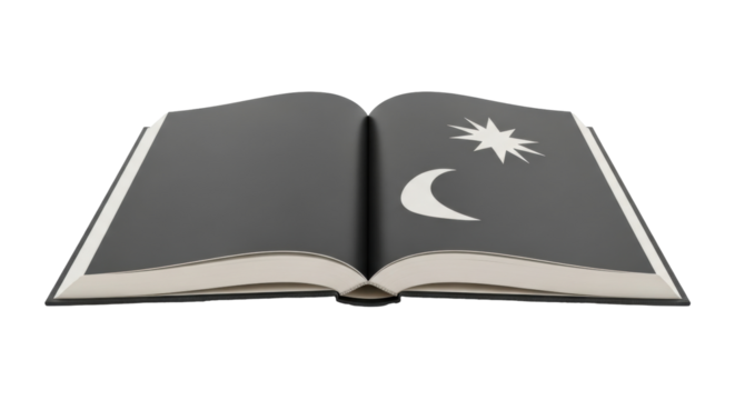 Isolated open book featuring a moon and a star for a magical or religious theme concept - Powered by Adobe