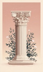 Obraz premium Column with floral accents against a soft backdrop, ideal for artistic use