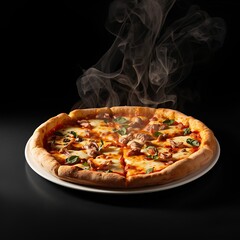 Pizza photo with smoke, pizza image with smoke