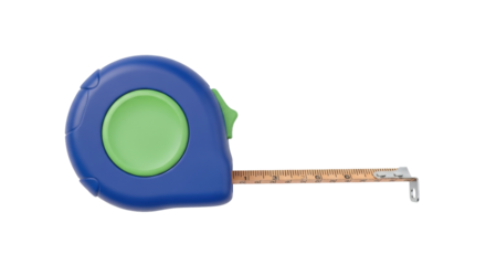 Isolated blue and green tape measure with extension measuring tool with no background