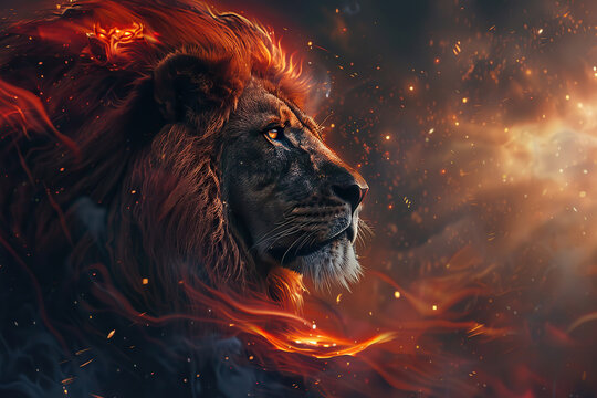 Abstract сomposition with concept of Leo zodiac sign symbol