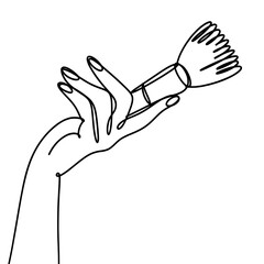 Hand holding makeup brush continuous one line art drawing 