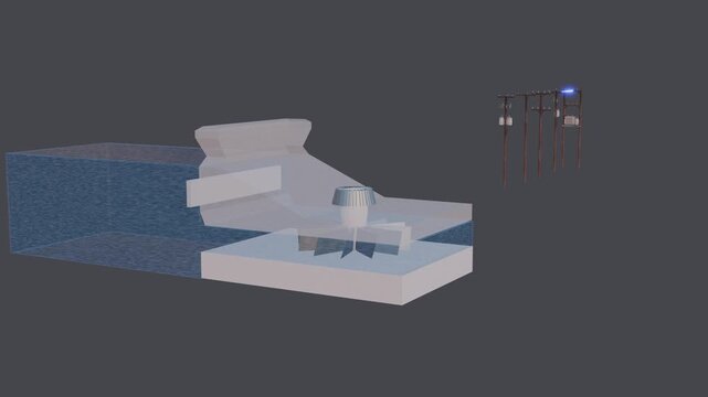 An animation explain how hydroelectric power plants work and produce electricity