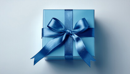 Beautiful Blue Gift Box With Ribbon On A White Background Perfect For Special Occasions And Celebrations
