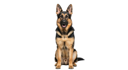 Isolated German Shepherd dog sitting and looking at the camera, domestic canine animal