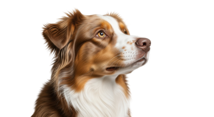 Isolated Portrait of an Elegant Australian Shepherd Dog Looking to the Side Proudly