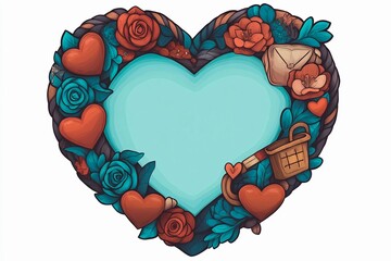 Flower market greeting card design featuring heart-shaped frame with decorative leaves