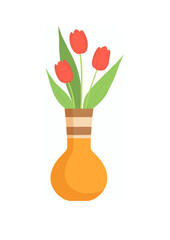 Beautiful Red Tulip Flowers in Ceramic Vase, Bouquet of Blooming Flowers for Interior Decoration.ai