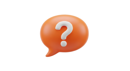 Isolated 3D rendering of an orange speech bubble with a white question mark in the center