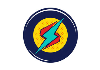 稲妻が輝く丸いアイコン、ポップアート風デザインが印象的。エネルギーを感じさせるイラスト。